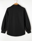 Solid Cable Knit Textured Puff Sleeve Shacket