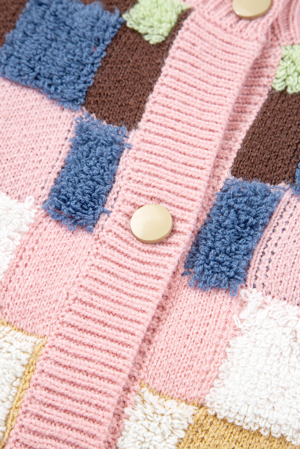 Checker Button Front Cardigan