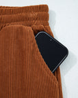 Solid Corduroy Drawstring Elastic Waist Pants