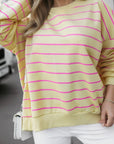 Stripe Overlap Drop Shoulder Pullover Sweatshirt