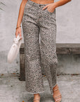 Brianna Leopard Frayed Edge Wide Leg High Waist Jeans