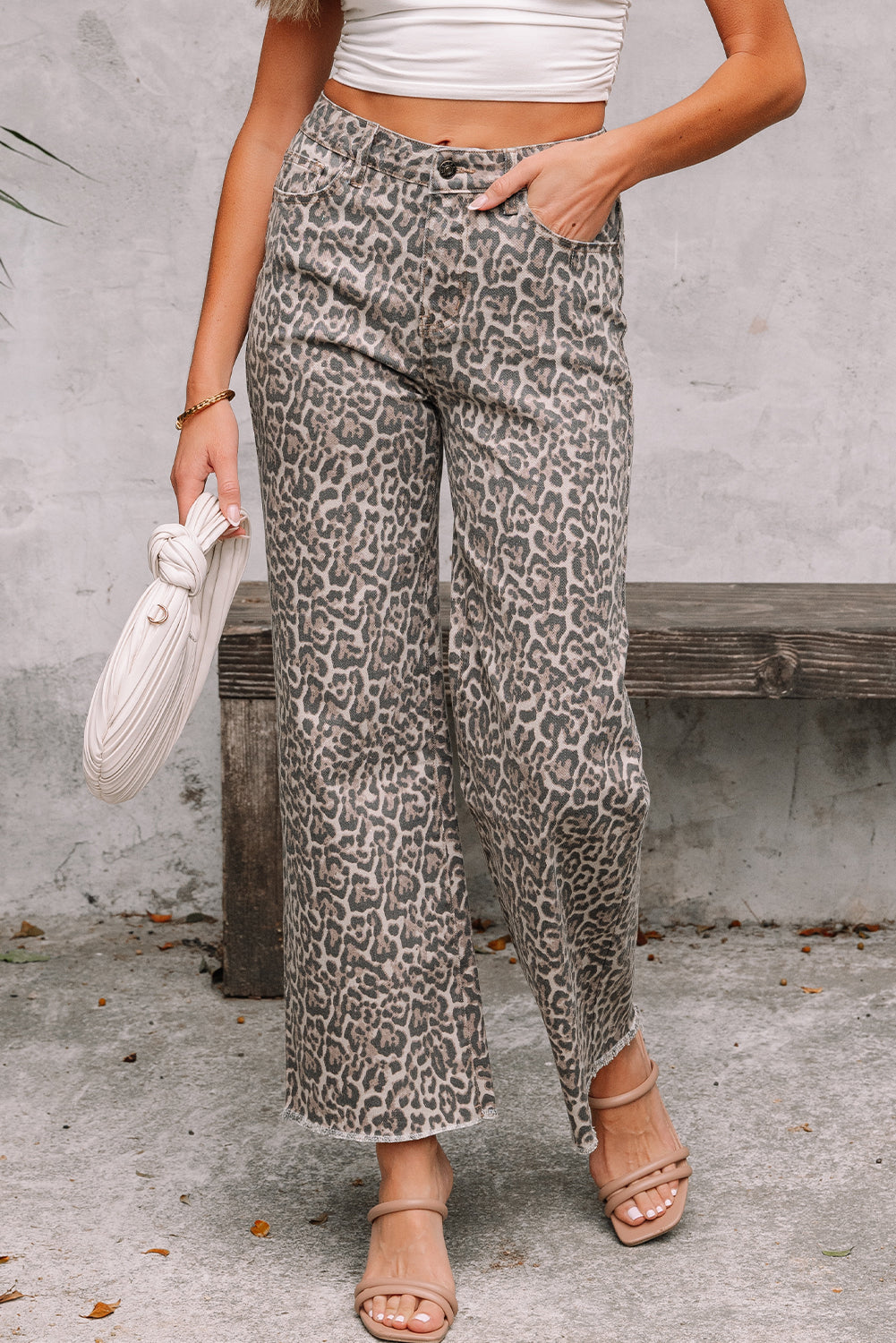 Leopard Frayed High Waist Jeans