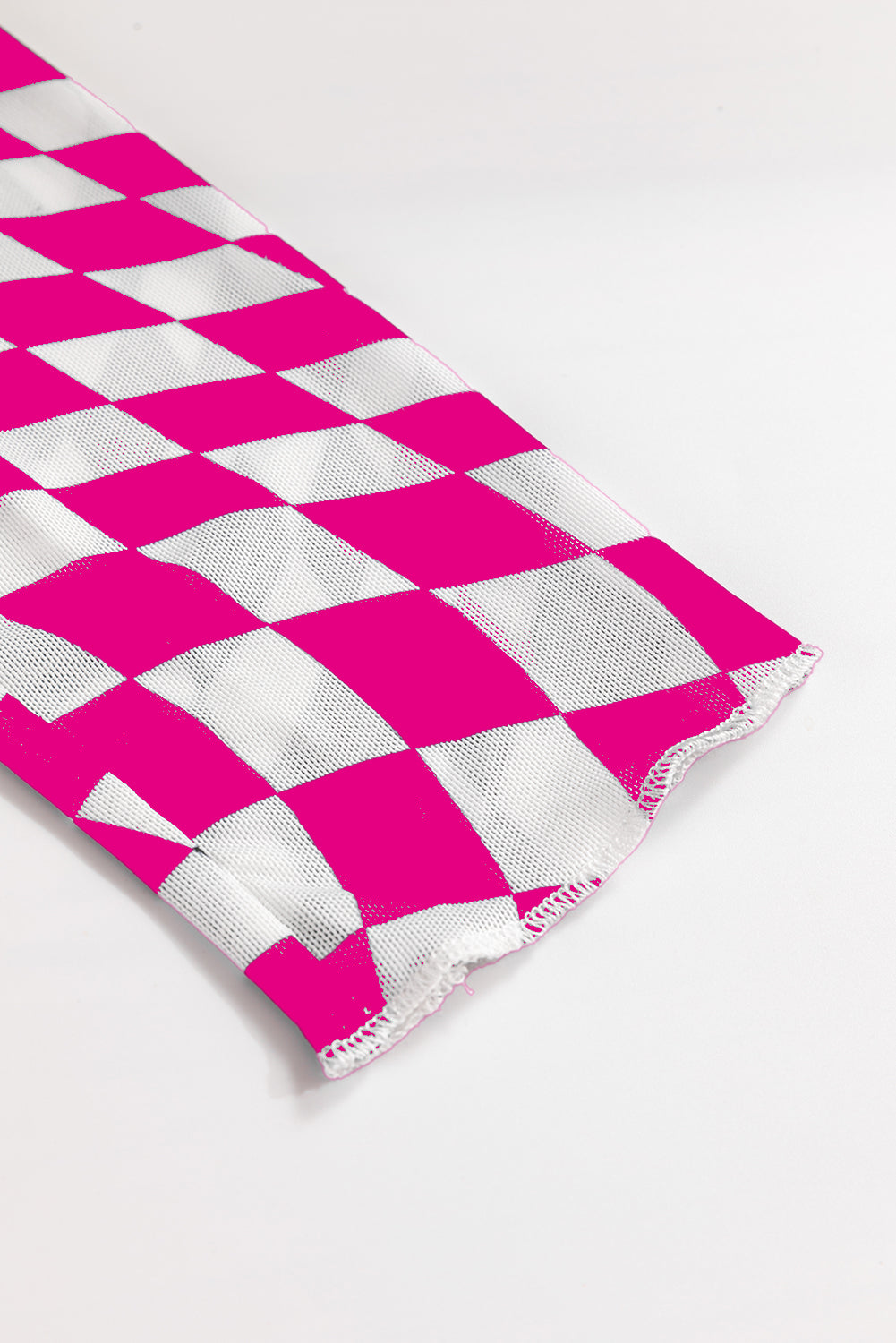 Checkered Pattern Mesh Long Sleeve Top