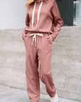 Solid Corduroy Lace Hoodie and Pants Set