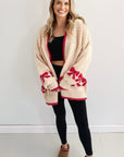 Bow Textured Open-Front Cardigan