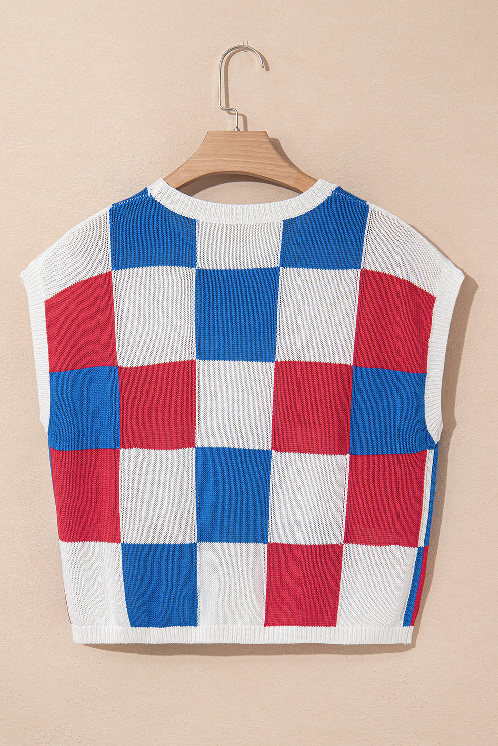 Colorblock Checker Cap Sleeve Sweater