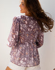 Boho Floral 3/4 Sleeve Babydoll Blouse