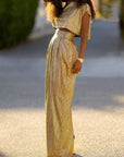 Gold High Waisted Skirt & Top Two Pieces Set