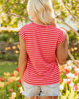 Sarahi Stripe Ribbed Cap Sleeve Round Neck Top