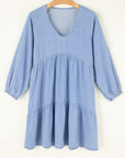 Denim Chambray Puff Sleeve Mini Dress
