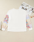 Plus Size Floral Patchwork Long Sleeve Reverse Seam Sweatshirt