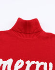 Christmas Merry Embroidered Puff Sleeve Turtleneck Sweater