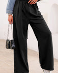 Solid Tied High-Waist Pleated Sweatpants