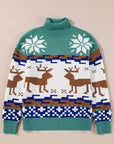 Christmas Reindeer Snowflake Colorblock Turtleneck Sweater
