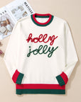 Plus Size Christmas Holly Jolly Colorblock Edge Sweater