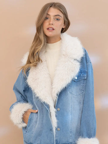 FUR COLLARD CUFF OVERSIZED DENIM | JACKET