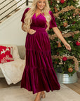 Velvet Shirred Waist Tiered Maxi Dress