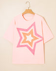 Plus Size Star Eyelet Knit Patchwork T-Shirt