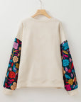 Plus Size Floral Patchwork Sleeve Textured Top