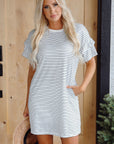 Briana Stripe Ruffled Short Sleeve T Shirt Dress