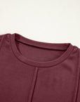 Solid Reverse Seam Crew Neck Long Sleeve Top