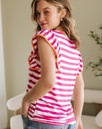 GloriaStriped Ruffle Sleeve Crew Neck Blouse