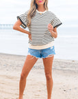 Naya Scallop Lace Trim Ruffle Short Sleeves Top