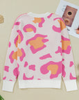 Leopard Round Neck Drop Shoulder Sweater