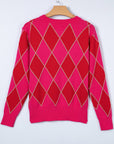 Glitter Rhombus Geometric Knit Crewneck Sweater