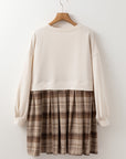 Plaid Patchwork High Waist Sweatshirt Mini Dress