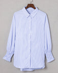 Stripe Smocked Long Sleeve Button-Up Shirt