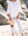 Bow Cutout Back 3/4 Sleeve Blouse