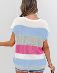 Stripe Colorblock V-Neck Sweater T-Shirt