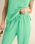 Solid Corded Short Sleeve T Shirt And Wide Leg Pants Set