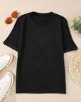 Alma Ribbed Splicing Sleeve Round Neck Top