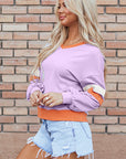 Colorblock Patchwork V-Neck Drop Shoulder Sweatshirt