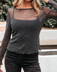 Serenity Metallic Glitter Mesh Long Sleeve Top