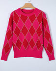 Glitter Rhombus Geometric Knit Crewneck Sweater