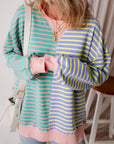 Stripe Colorblock Drop Shoulder Oversized Sweatshirt