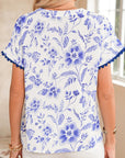 Floral Ric-Rac Short Sleeve Blouse