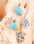 Dalmatian Jasper Blue Magnesite Golden Drop Earrings