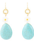 Dani Blue Turquoise Magnesite Flower Golden Drop Earrings