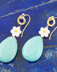 Dani Blue Turquoise Magnesite Flower Golden Drop Earrings