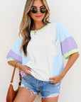 Colorblock Patchwork 3/4 Sleeve Chest Pocket T-Shirt