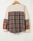 Plus Size Stripe Plaid Patchwork Waffle Top