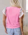 Lisa Ruffle Flutter Sleeve Ribbed Blouse
