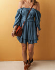 Solid Ruched Frilled Neck 3/4 Sleeve Dress