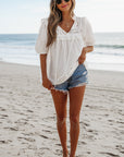 Ivory Embroidered Lace Tie Blouse
