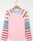 Stripe Patchwork Reverse Seam Long Sleeve Top
