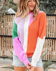 Colorblock Textured Knit Drop Shoulder Sweater